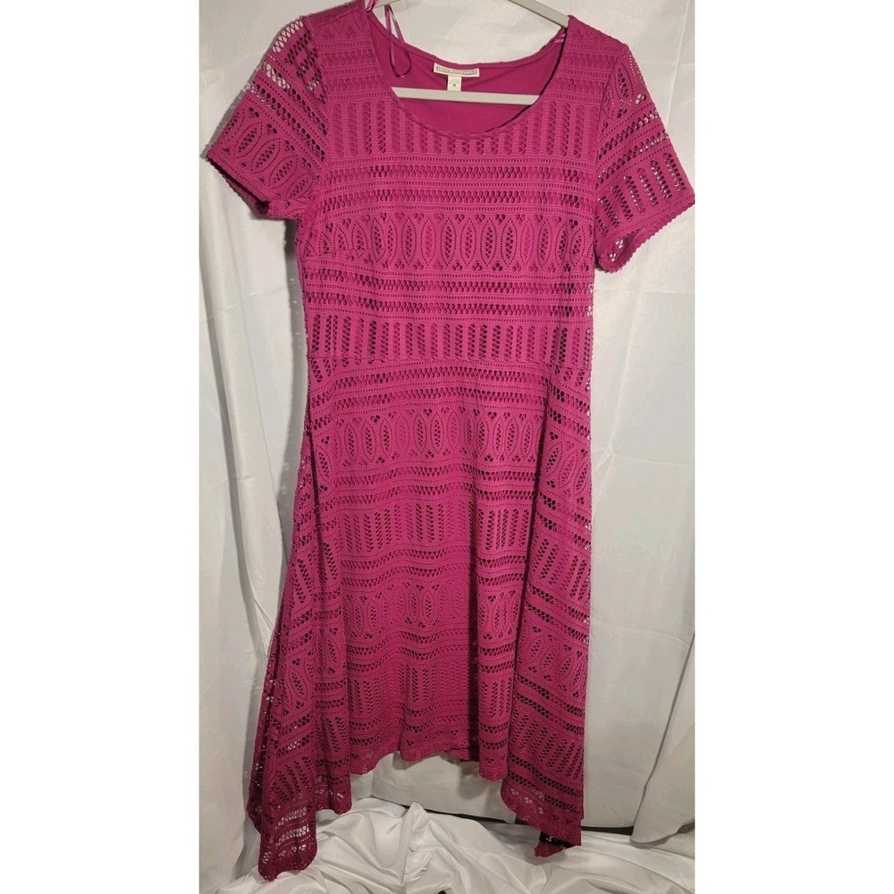 Dana Buchman Lace Lined MIDI dress‎ Fuchsia /Magenta High-low Barbiecore A0152